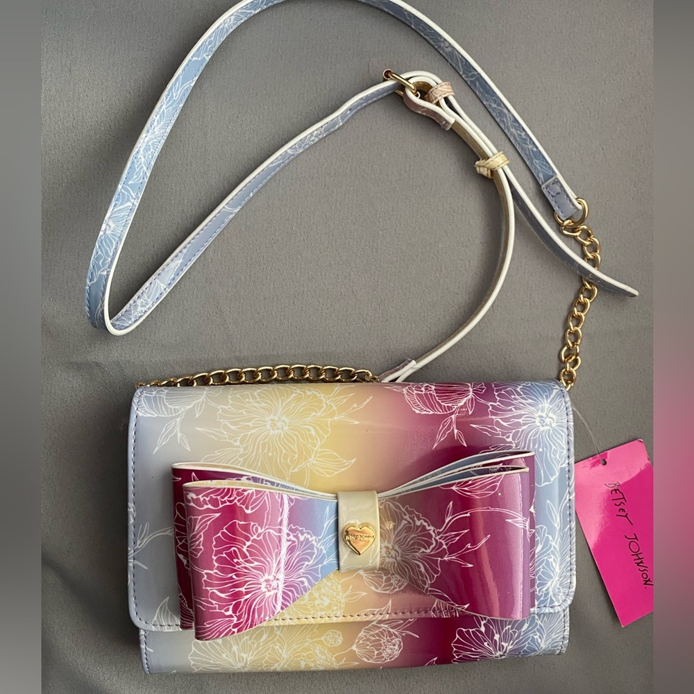 NWT Betsey Johnson Crossbody Wallet Multicolored with Bow